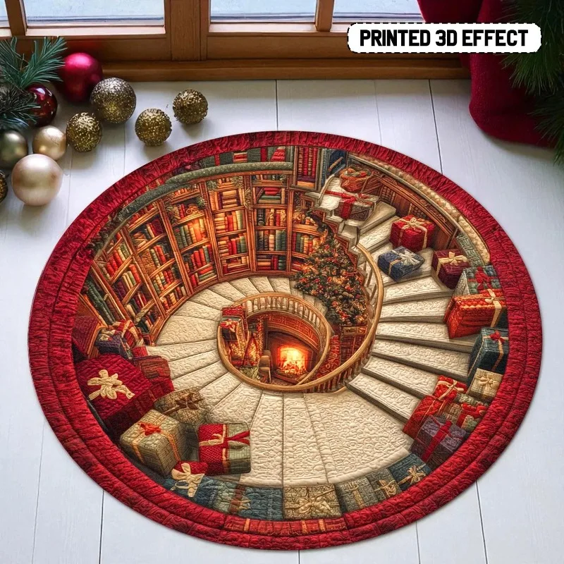 Commercial Book Printing Machines - 3D Boekenbibliotheek Kerst Tapijt Gedrukt Rond