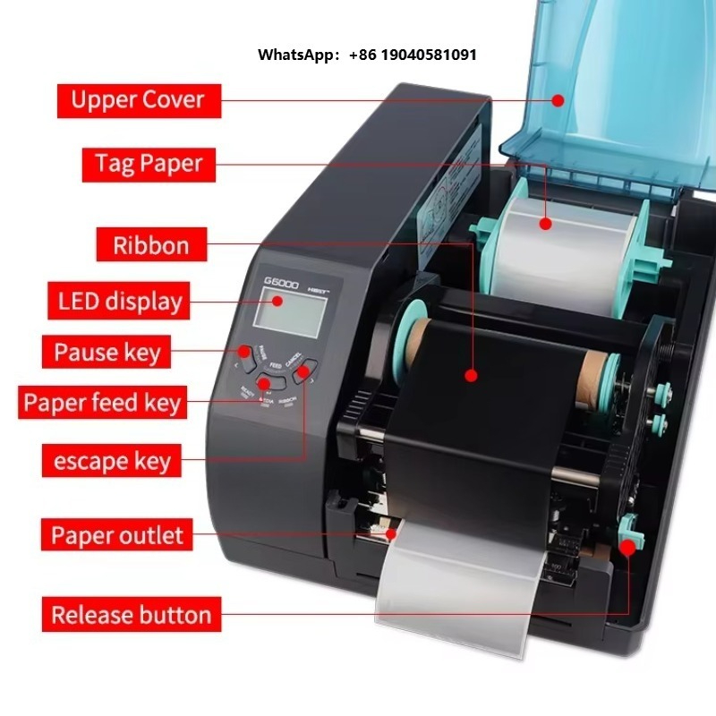 Barcode Printer - Industriële labelprinter met thermische barcodeprinter, 600dpi,